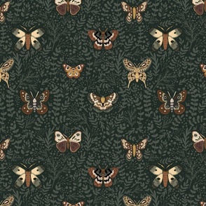 Autumn Forest Finds - Woodland moth over green with green leaves M