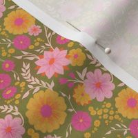 Spring Floral in Gauzy Pink on Green // Medium Scale