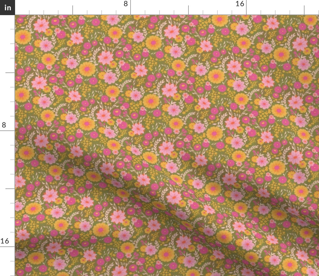 Spring Floral in Gauzy Pink on Green // Medium Scale