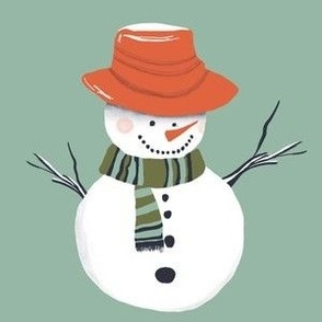 Winter Snowman on Sage Green (Large Scale)