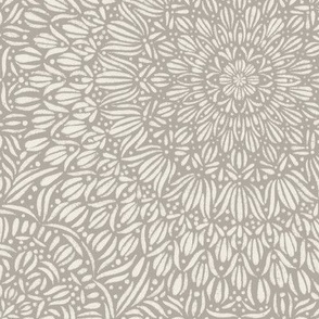 fancy mandala - cloudy silver taupe_ creamy white - hand drawn tile
