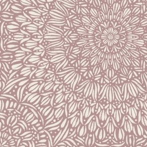 fancy mandala - creamy white_ dusty rose pink - hand drawn tile