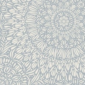 fancy mandala - creamy white_ french grey blue - hand drawn tile