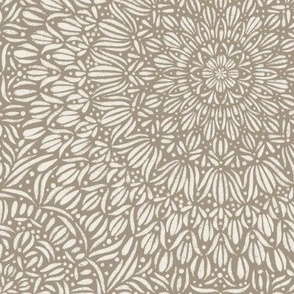 fancy mandala - creamy white_ khaki brown - hand drawn tile