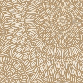 fancy mandala - creamy white_ lion gold - hand drawn tile