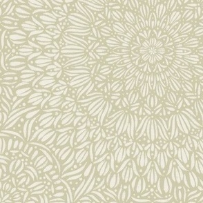 fancy mandala - creamy white_ thistle green - hand drawn tile