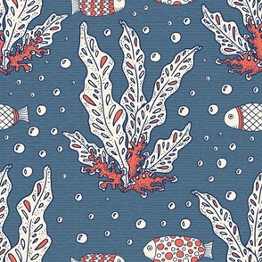 Fishes, Algae, Corals and Bulbs - Under the Sea - Coastal Chic Collection - Coral, Ivory and Blue - Admiral Blue BG
