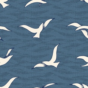 Seagulls and Waves - Coastal Chic Collection - Ivory and Blue - Admiral Blue BG