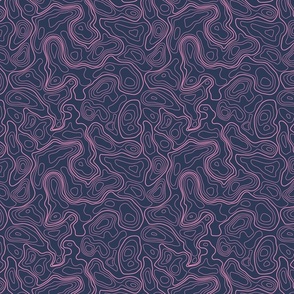 (L) Pink on Navy Topographic Map 