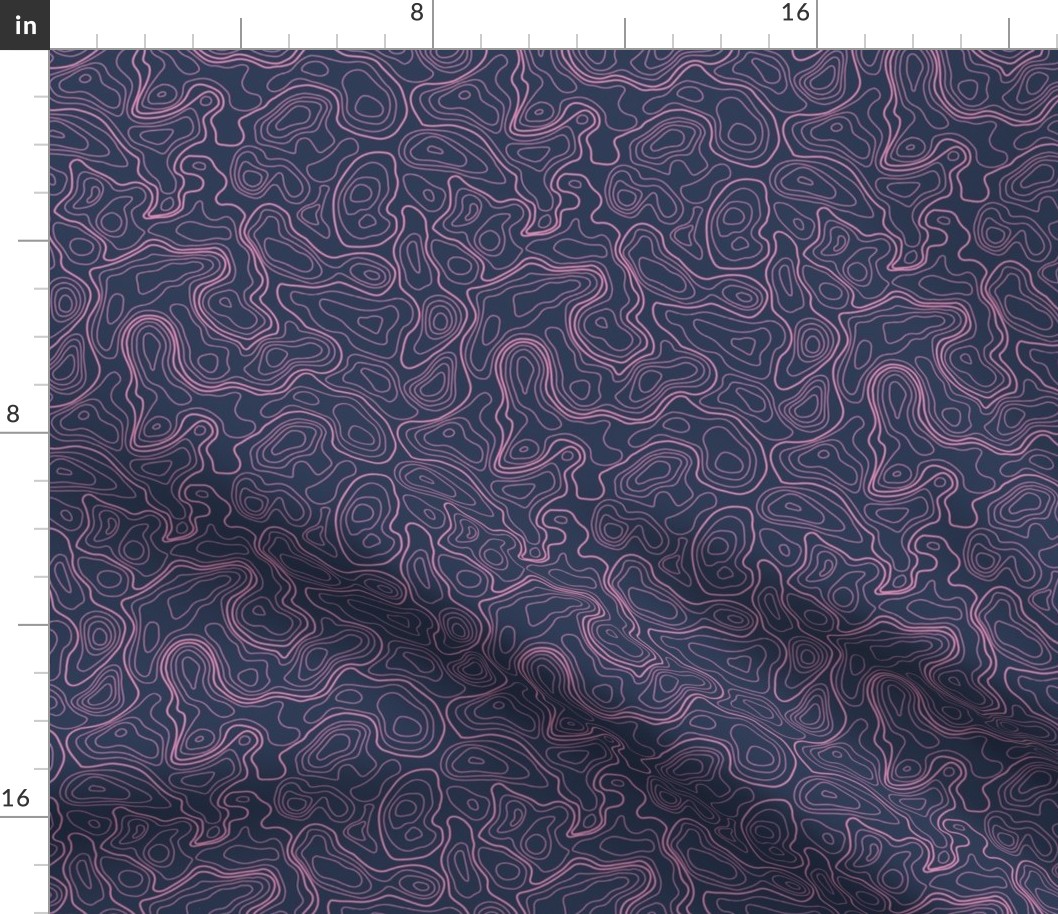  Pink on Navy Topographic Map - Medium Scale 