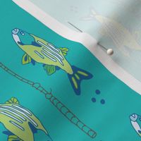 Lake Life Fish N Pole | Line Art | Aqua | Small Scale | menswear