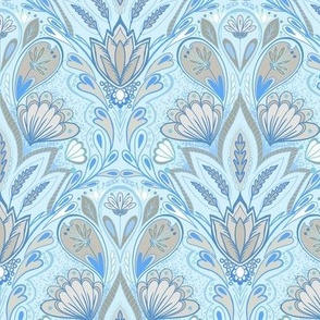 art deco floral fanfare light blue small scale