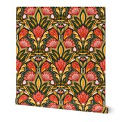 art deco floral fanfare orange wallpaper scale