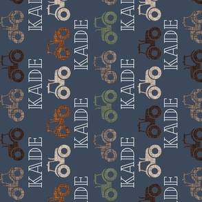 Rotated Kade: Cheque Font on Muted Navy Tractors