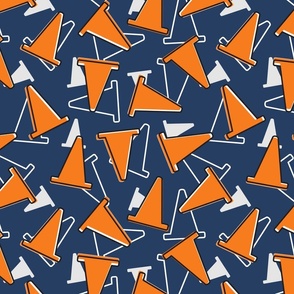 Autocross cones in orange with navy blue