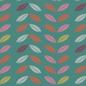 Whimsical Block Print Leaves - Colourful Green, Orange And Pink.