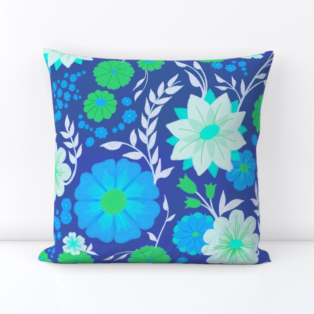 Spring Floral in Cool Blue with Green and White // Large Scale