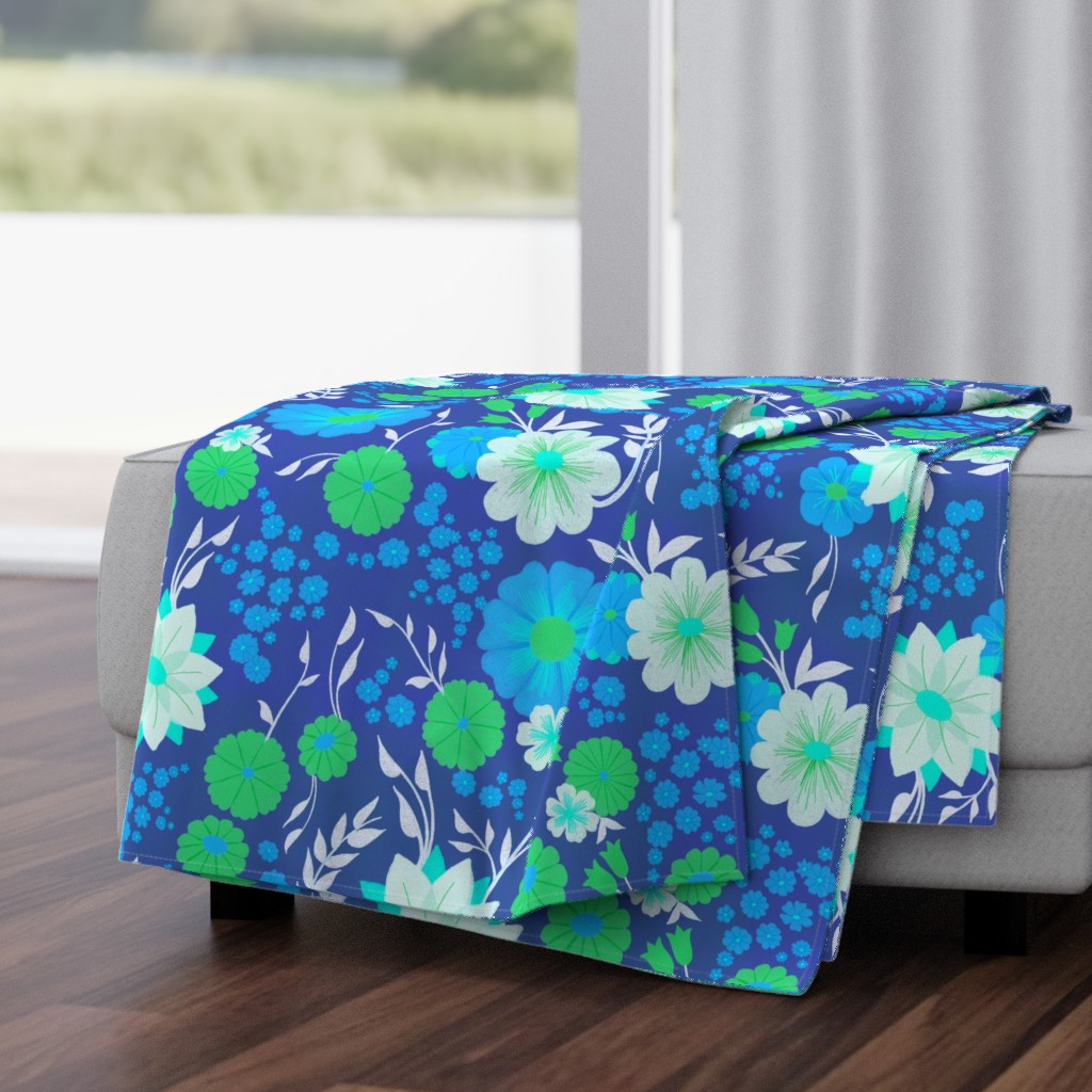 Spring Floral in Cool Blue with Green and White // Large Scale