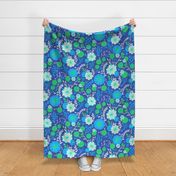 Spring Floral in Cool Blue with Green and White // Larger Scale