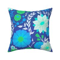 Spring Floral in Cool Blue with Green and White // Large Scale