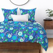 Spring Floral in Cool Blue with Green and White // Large Scale