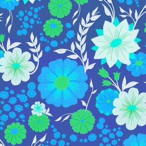 Spring Floral in Cool Blue with Green and White // Large Scale