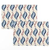 Koi Fish and Waves - Under the Sea - Coastal Chic Collection - Coral and Blue - Ivory BG