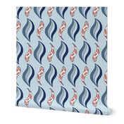 Koi Fish and Waves - Under the Sea - Coastal Chic Collection - Coral and Blue - Baby Bluey BG