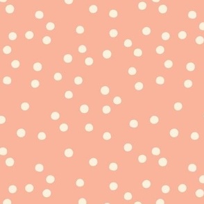 Hand Drawn Polka Dot in Cream on Coral Pink