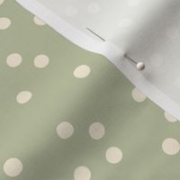 Hand Drawn Polka Dot in Cream on Sage Green