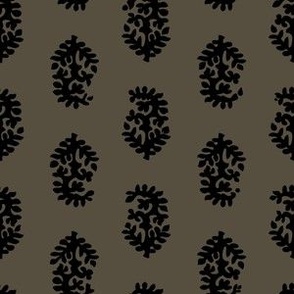 block print small flower earth black