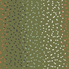 Dots in Sage Green, Navy, Orange on Olive (Medium Scale)