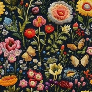 Buttterfly Floral- Faux Embroidery