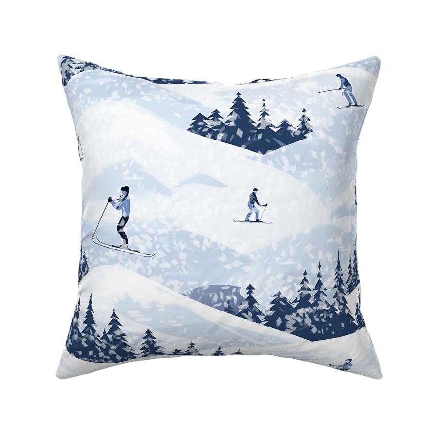 Mountain Skiers on the Slopes Skiing in the Snowy Pines Cross Country Blue and White Great Outdoors