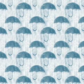 Rainy Day, Umbrella,  Blue Monochromatic Weather Rain Watercolor