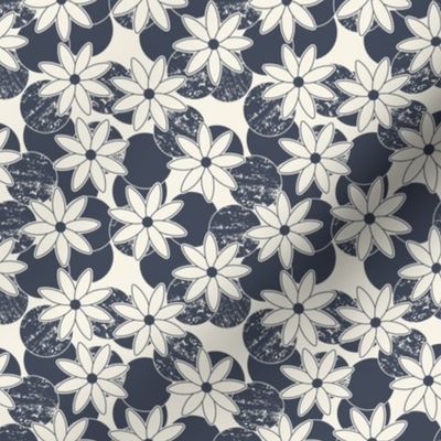 Navy Blue Floral Texture Dots Circles Wallpaper