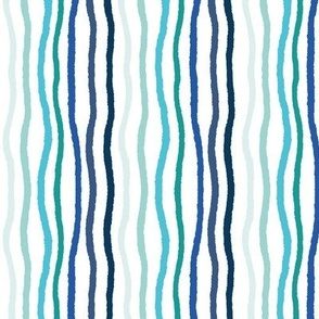 Small - Wavy Hand Drawn Blue Tone Stripes - pale blue, teal to navy