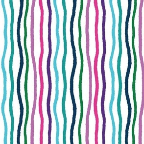 Small - Wavy Bright Stripes - blue aqua navy green purple pink