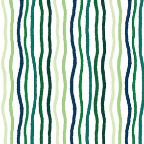 Small - Wavy Hand Drawn Green Tone Stripes - sage green to emerald green
