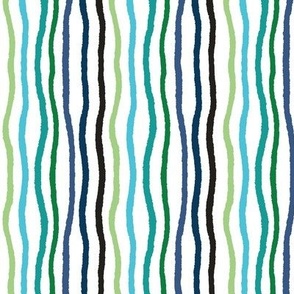 Small - Wavy Stripes - green blue aqua black 