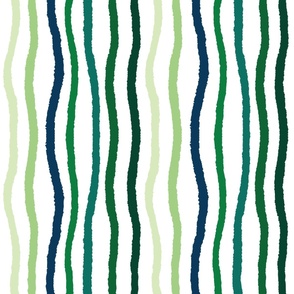 Large - Wavy Hand Drawn Green Tone Stripes - sage green to emerald green 