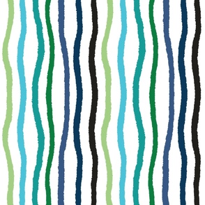 Large - Wavy Stripes - green blue aqua black