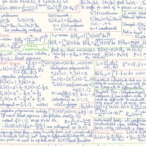 Blue Handwritten Equations Cheat Sheet on Cream Background