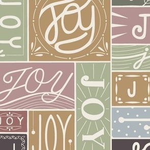 joy - muted multicolor - christmas holiday hand lettered geometric