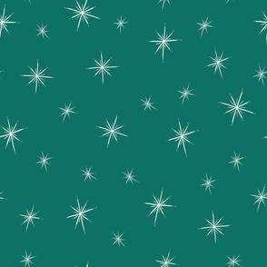 Large - Bright Twinkling Star Bursts on Teal Ocean Green
