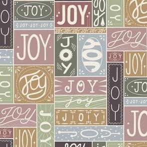 joy - muted multicolor - christmas holiday hand lettered geometric // small scale