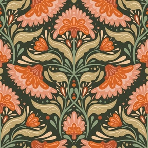 Folk art floral pattern on dark