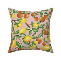 12 in (Size Medium) art nouveau citrus fruits and  branches on textured blush pink 