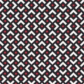 Geometric Pattern, Red and White on Black, Medium Scale