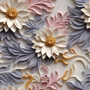 Ethereal Petal Symphony: Pastel Relief Artistry